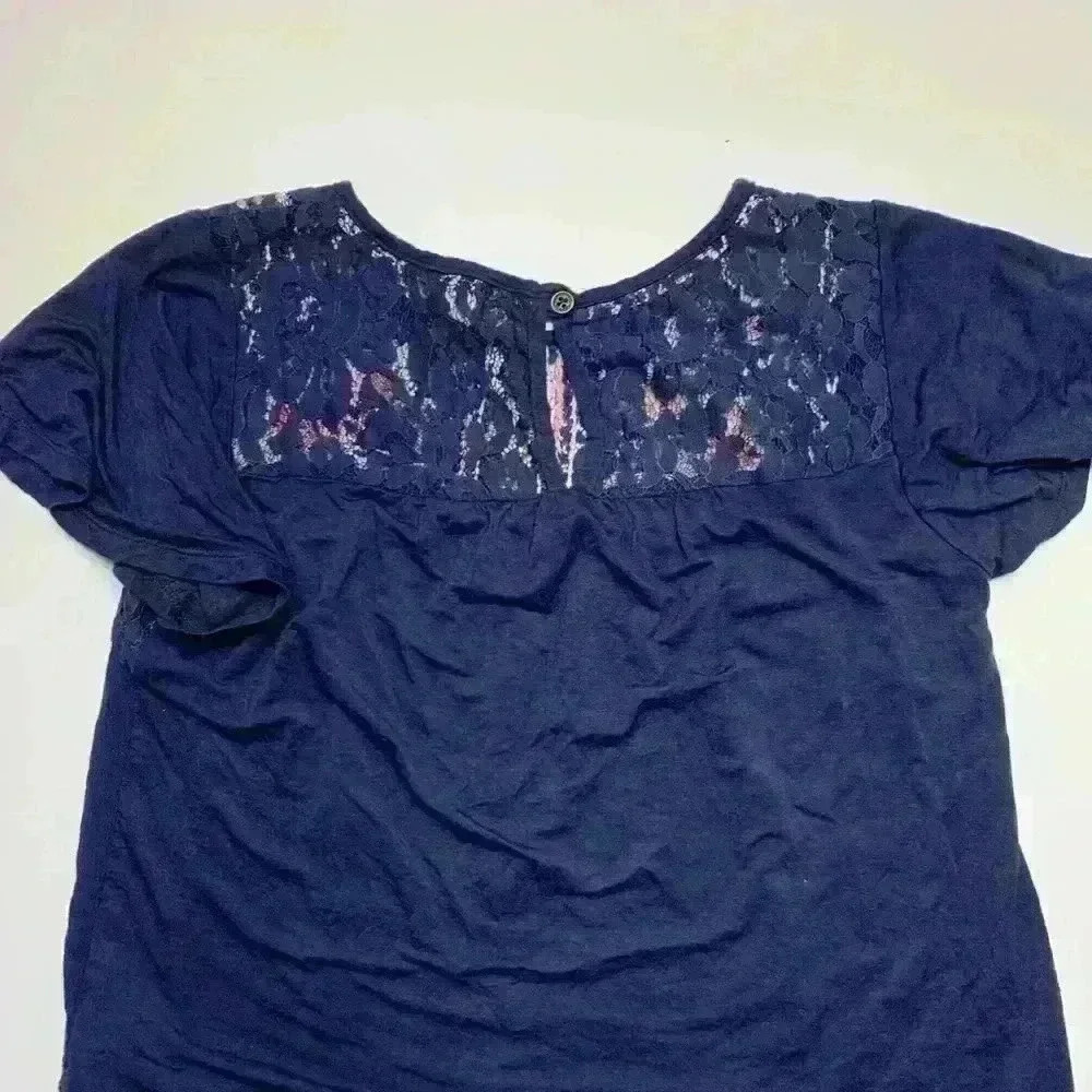 ALTAR’D STATE Blue Floral Lace Top Blouse Bohemian Style Sz. Small Short Sleeve - Picture 5 of 5